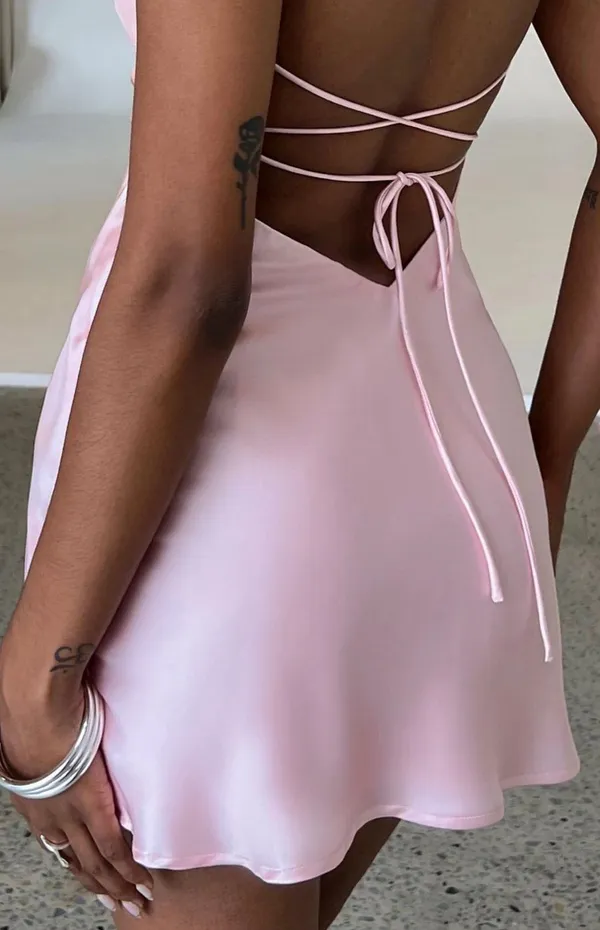 Silk Mini Dress Pink - Image 3