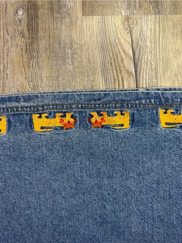 WWF Womens Rare Vintage Denim Overall Dress India Cat Embroidery Plus Size 1x - Image 7