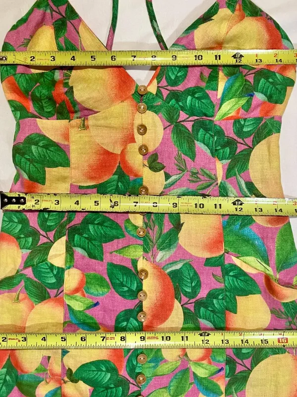 Farm Rio orange sunset linen mini summer sun dress fruit novelty tropical prnt S - Image 5