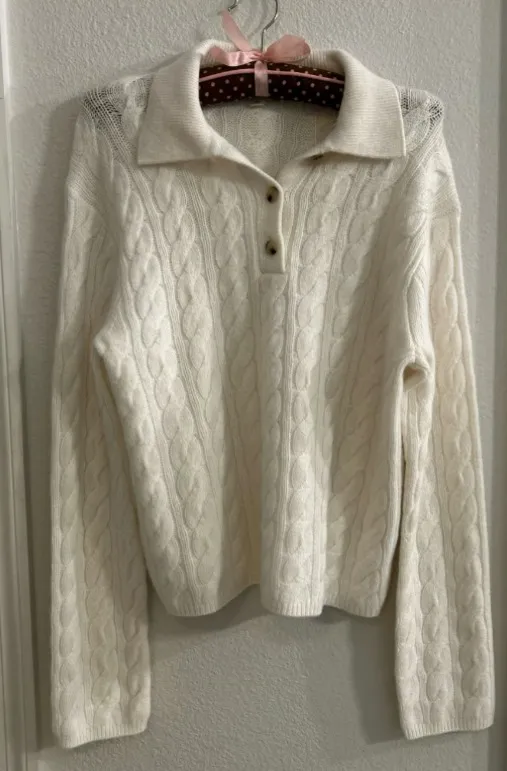 Vince Cashmere & Wool Blend Ivory/Cream V-Neck Collared Sweater-Brand New $425 - Image 4