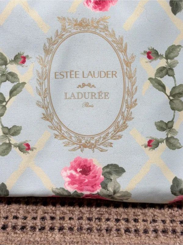 Estée Lauder Floral Cosmetic Pouch in Light Blue and Pink Rose Print - Image 2