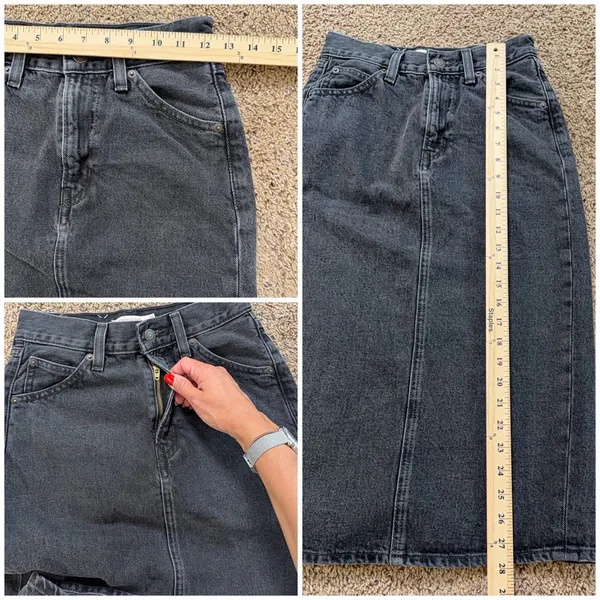 Levi’s Black Denim Midi Skirt Women Size 25 High Rise Back Slit Y2K Minimalist - Image 7