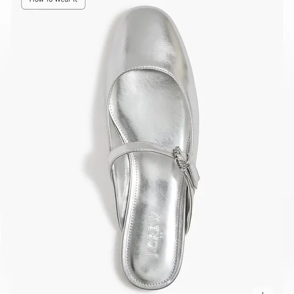 J Crew Silver Metallic Mary Jane Mules Gem Detail Size 8.5 Preppy Party Academia - Image 2