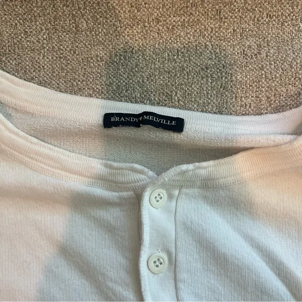 Brandy Melville White Long Sleeve Button Up Top Size Small - Image 3
