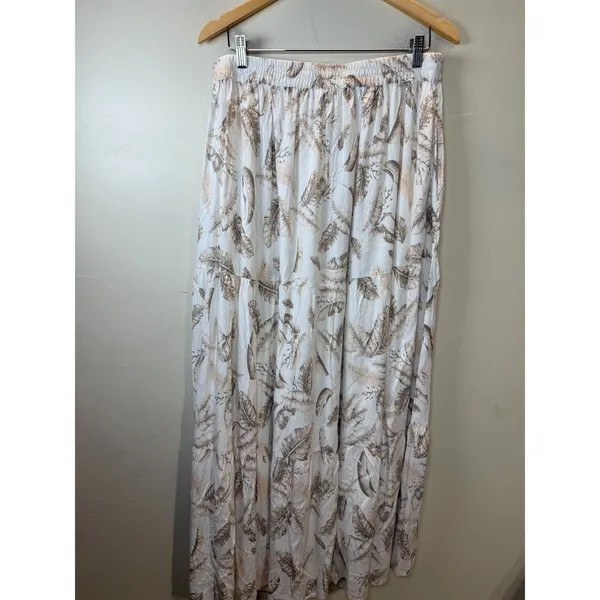 Elan Maxi Skirt Women XL Beige Lima Leaf Print Tiered Boho TP4152 New - Image 3