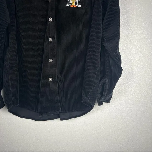 Warner Bros Vintage Corduroy Button Up Shirt Bugs Bunny Looney Tunes‎ Black L - Image 4