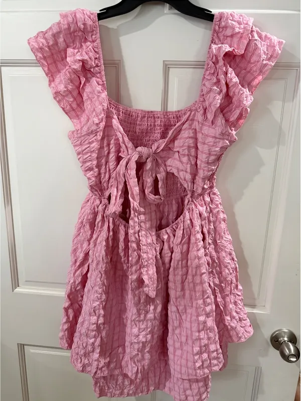 Simply Southern Pink Ruffle Sleeve Tie Back Dress XL - Image 6