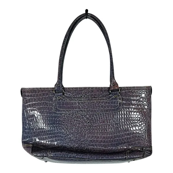 Attention Tote Bag Womens Large‎ Purple Croc Embossed Laptop Work Professional - Image 2