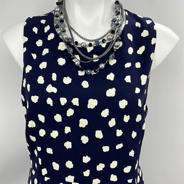 Julie Brown navy blue white spots sleeveless dress - Image 2