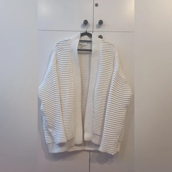 Haven Well Within Organic Cotton Ottoman Stitch Cardigan Ivory Chunky Knit - Image 4