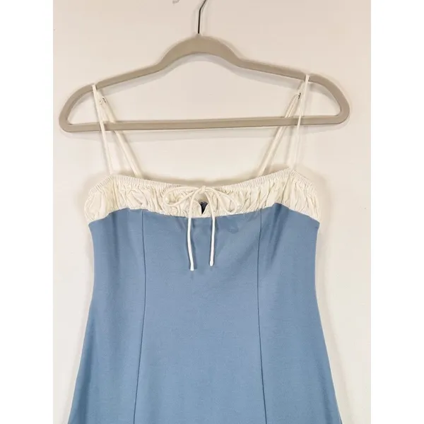 Reformation Mini Dress Blue Sadie Knit Cami Two Tone Organic Cotton Stretch XS - Image 6