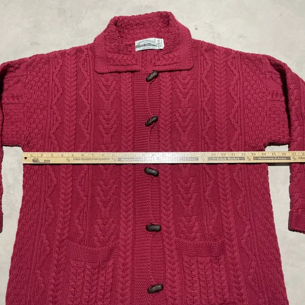 Aran Crafts Ireland Merino Wool Cable Knit Cardigan Sweater Women's SZ XXL Red - Image 3