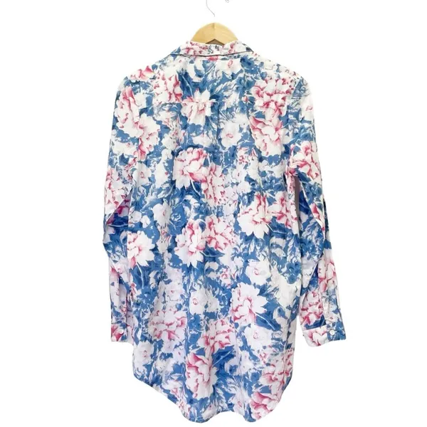 Sundance Top Watercolor Floral Cotton Tunic Pink Blue White Women's Size Medium - Image 3