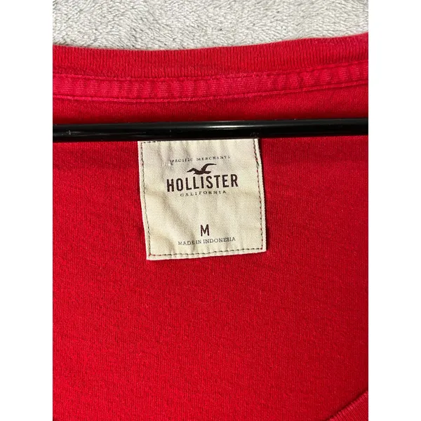 Hollister Women’s Medium Red Long Sleeve Scoop Neck Logo T Shirt Stretch Casual - Image 5
