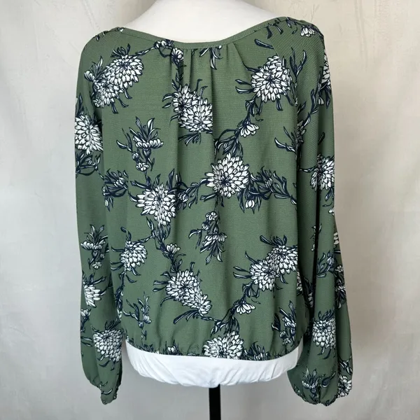 Let Them Eat Cake Sz L Crop Top Green Blue Flowers V-Neck Wrap elastic waist - Image 2