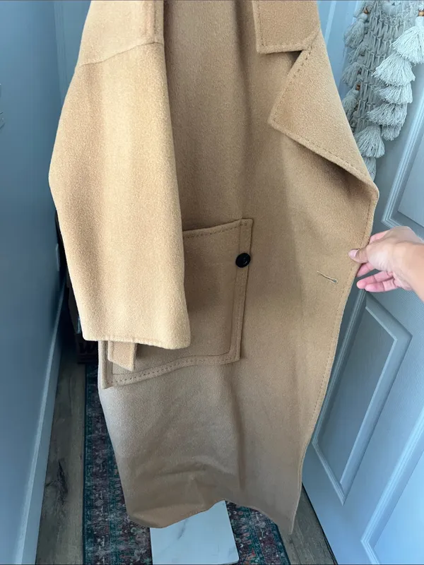 NWT Nap Loungewear Londyn Shawl Camel Tan 100% Merino Wool Oversized Long Coat S - Image 7