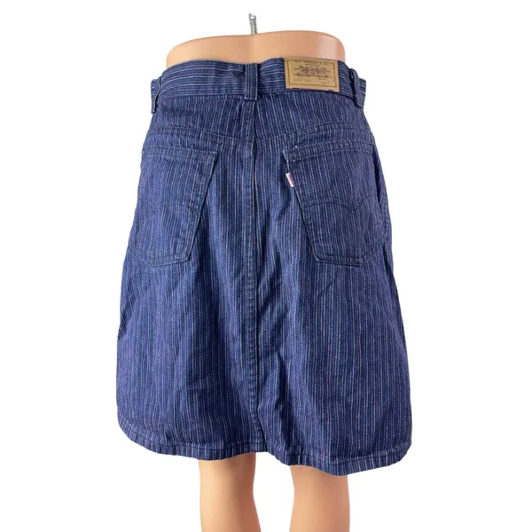 Vintage Levi's Women's Blue Striped High Rise Mini Straight A-Line Denim Skirt M - Image 4
