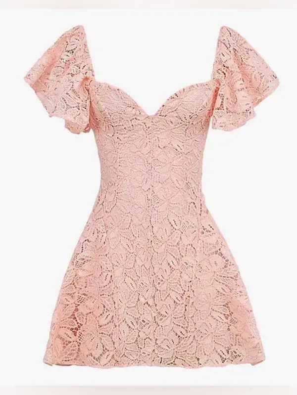NEW House of cb VERITY Perfectly Pink Floral Lace Mini Dress sz XS - Image 3