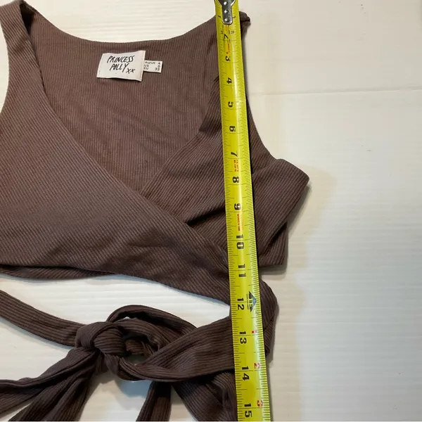 Princess Polly Jaye Top Brown Ribbed Wrap Crop Sz 0 - Image 7