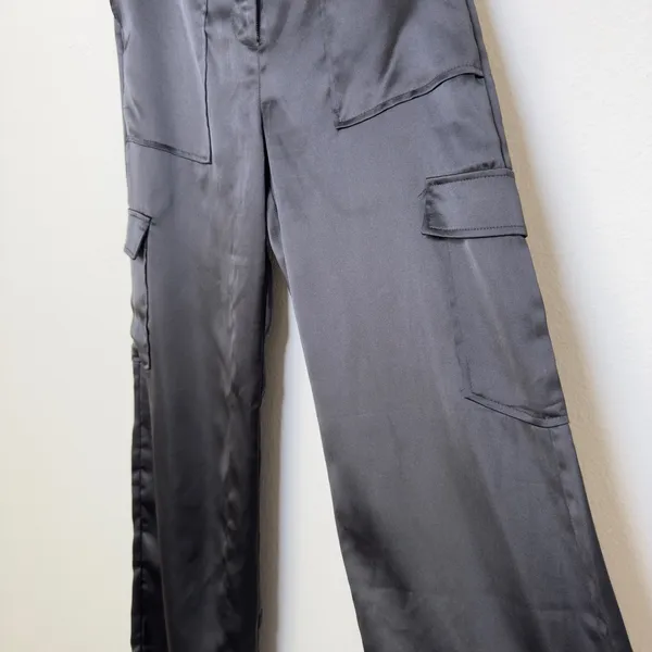 MESHKI Amaya Lace Up‎ Cargo Pants Black Satin Wide Leg Size S - Image 9