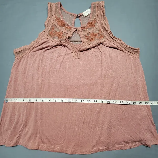 Altar'd State Women Tank Size L Pink Rose Stretch Floral Lace Scoop Neck Keyhole - Image 4