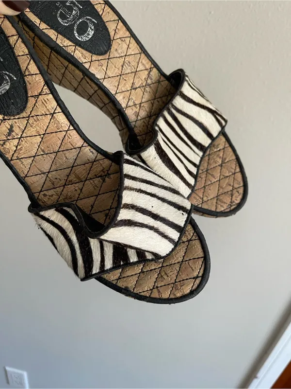 Zebra Print Wedge Slide Sandals - Image 5