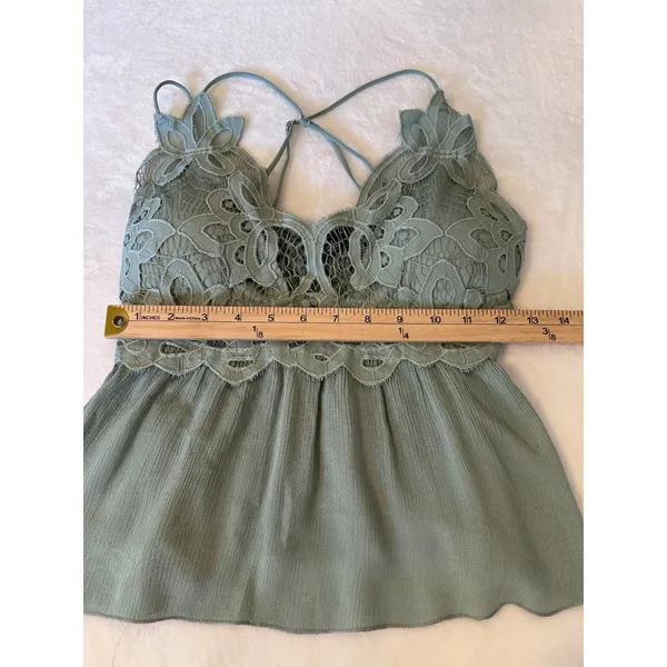 rue21 Fairycore Sage Lace Babydoll Cami Top Smocked Back Cross Straps Large - Image 4