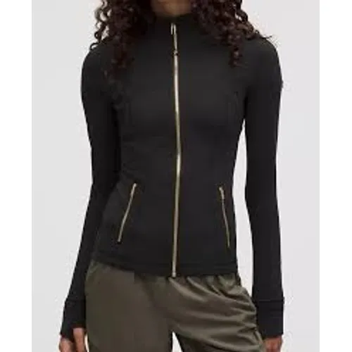 Lululemon Women Jacket 4 Black Define Gold Zip Slim Fit Luon Thumbholes - Image 2
