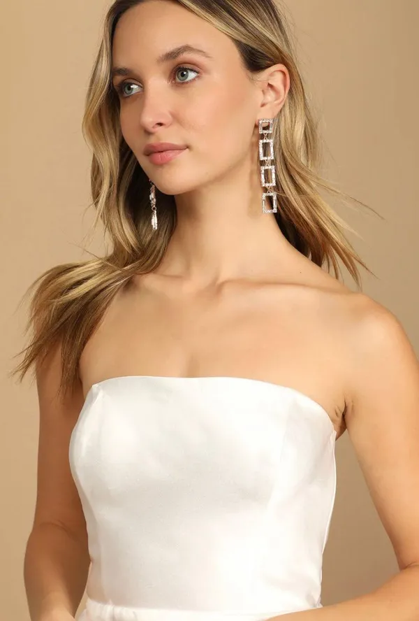 Lulus New Soiree Hour White Satin Strapless Bow Mini Dress - Image 4