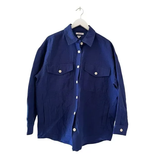 Madewell Super Oversized Shirt Jacket Passport Blue Shacket SZ L #2307 - Image 4