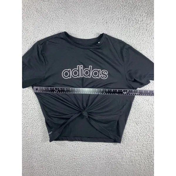 Adidas T-Shirt Women Small Black Tie‎ Front Sellout Sporty Aeroready Primegreen - Image 3