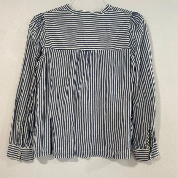 Madewell Striped Henley Top Women’s Medium Blue White Long Sleeve Cotton Shirt - Image 2