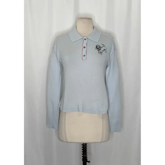 Anthropologie PILCRO The Jensen‎ Cashmere Crop Polo Sweater Soft Sea Dog X-Small - Image 2