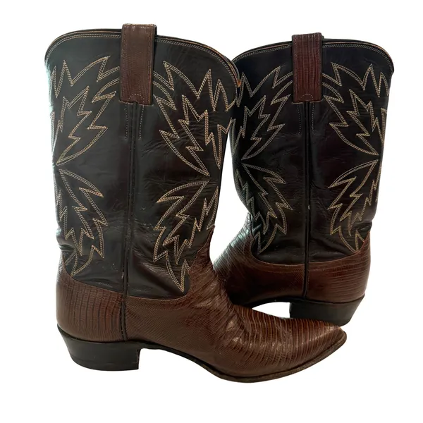 Justin Boots Lizard Western Boots Womens 8B Brown Leather Pointed Toe Cowgirl Festival - Image 8