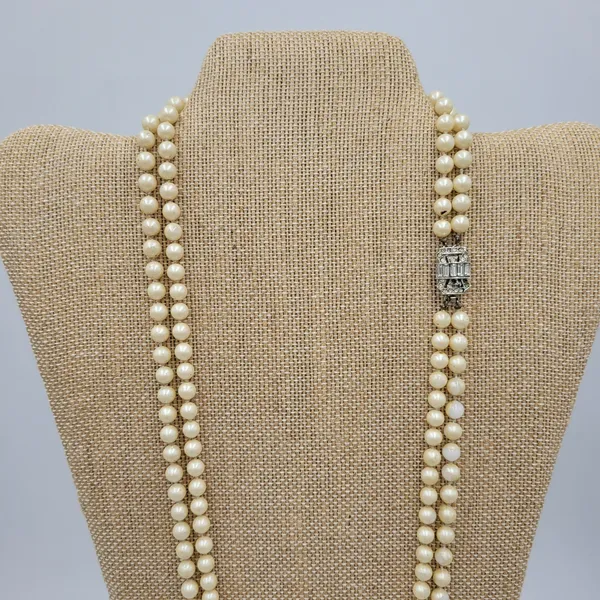 Vintage Womens Double Strand Faux Pearl Necklace 28" Cream Fashion Accessories - Image 2