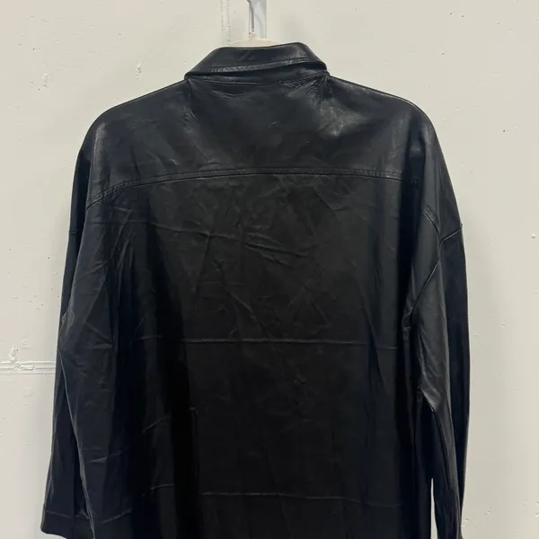 Olivaceous Black Faux Leather Button‎ Down Shirt Shacket S/M Fall Monochrome - Image 5