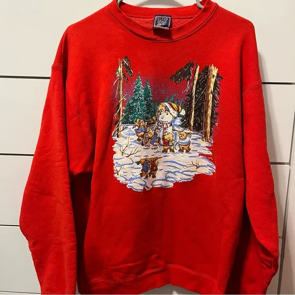 Vintage Christmas Snowman & Teddy Crewneck Sweatshirt - Image 2