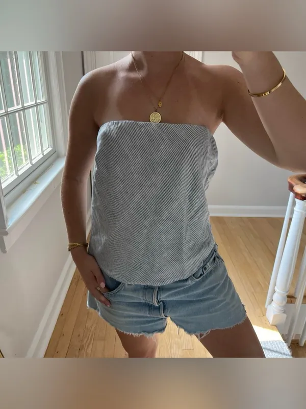 Quince Light Gray Pinstripe Strapless Tube Top - Image 2