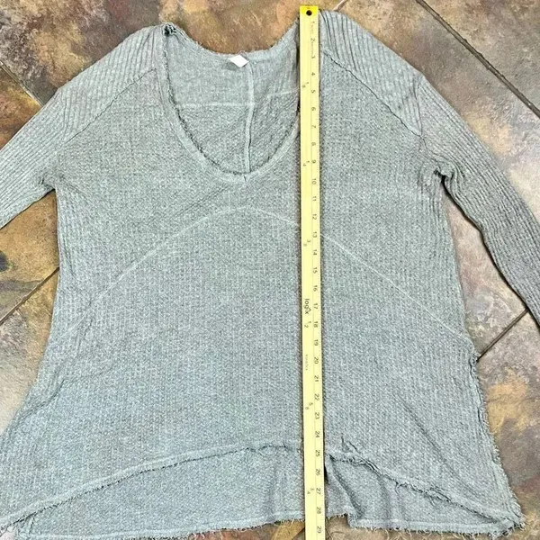 Free People Waffle Knit Thermal Distressed Drippy Asymmetrical Long Sleeve Top S - Image 8