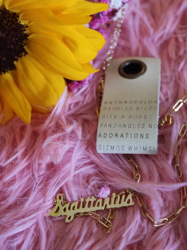 Anthropologie Sagittarius Zodiac 14K Gold Plated Script Necklace NWT - Image 5