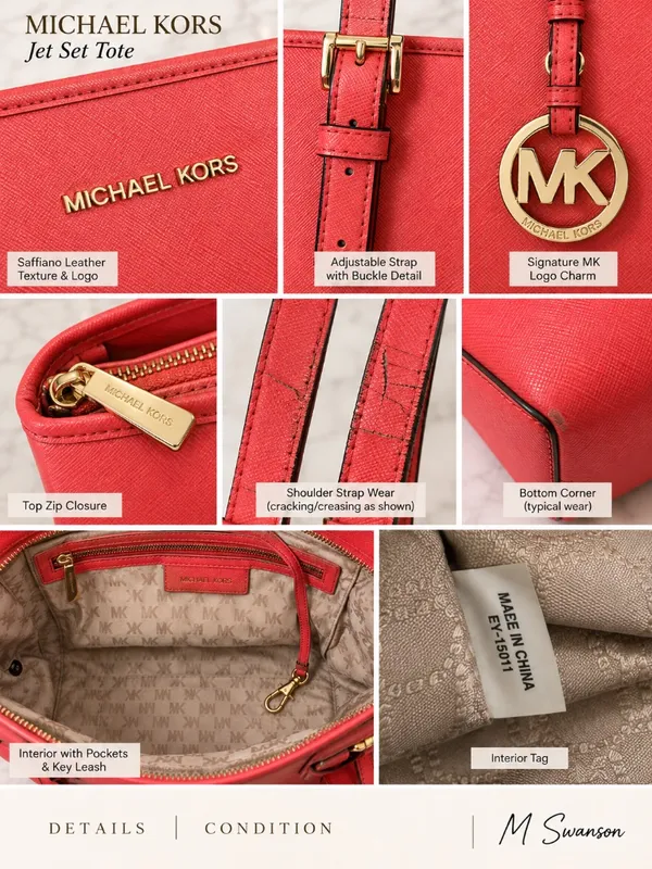 Michael Kors Jet Set Large Saffiano Leather Tote Coral - Image 5