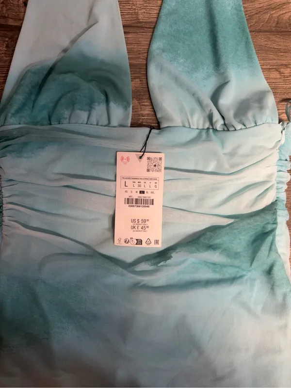 NWT Zara Aqua Watercolor Halter Midi Dress Size L - Image 9