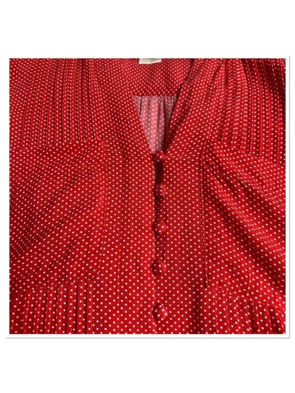 Anthropologie Maeve Matilda Polka Dot Blouse Button‎ Front Red White Size S - Image 4