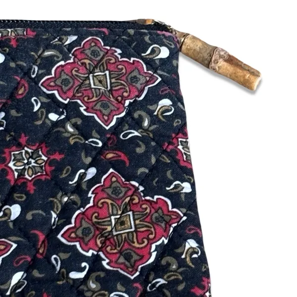 Quilted Cotton Mini Tote Bag Black Red Medallion Zip Top Boho Travel Purse - Image 2
