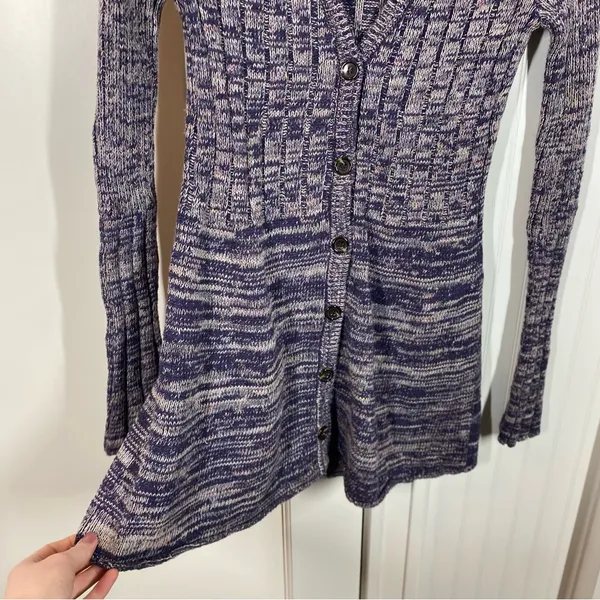Free People Rachel Cardigan Sweater‎ Dress Purple Button Mini Marled V-neck - Image 4