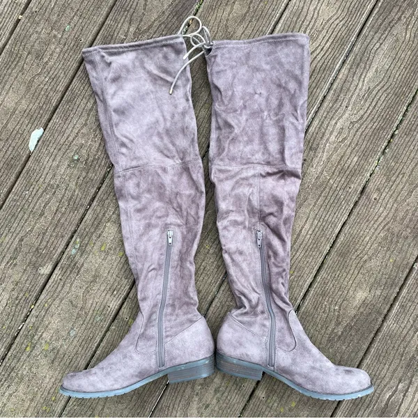 Nine West Taupe Faux Suede Over the Knee Boots 8 - Image 2