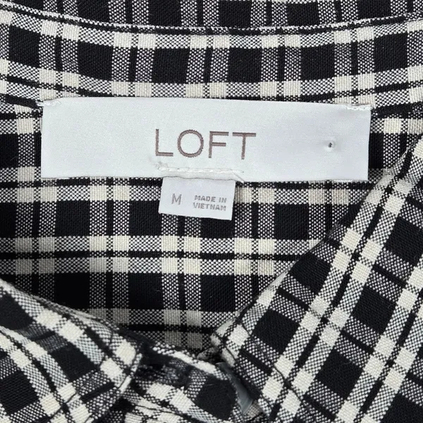 LOFT Womens Black Cream Plaid Tiered Shirt Dress Size M‎ Long Sleeve Gingham - Image 4