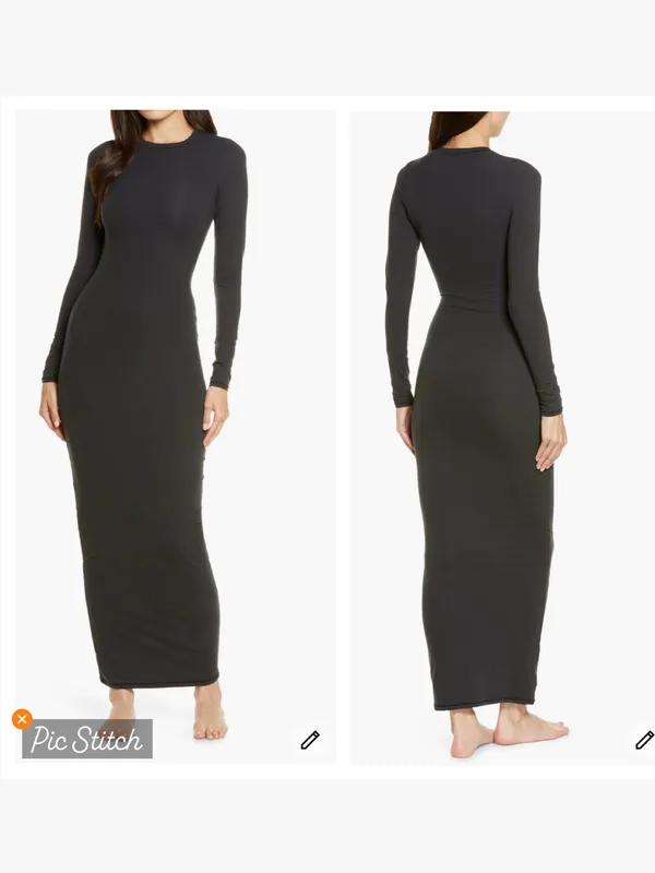 Skims Fits Everybody Long Sleeve Crewneck Dress Black - Image 2