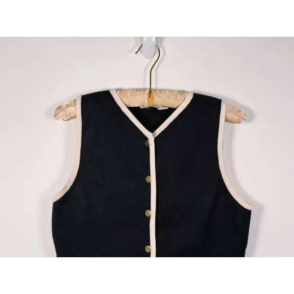 Abercrombie Mara V-Neck Gold Button Sweater Vest Womens M Black Preppy Old Money - Image 5