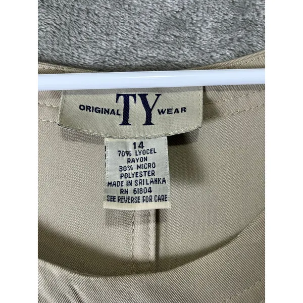 Vintage Tan Sleeveless‎ Dress Minimalist Grandma Cottagecore Lagenlook 14 New - Image 5